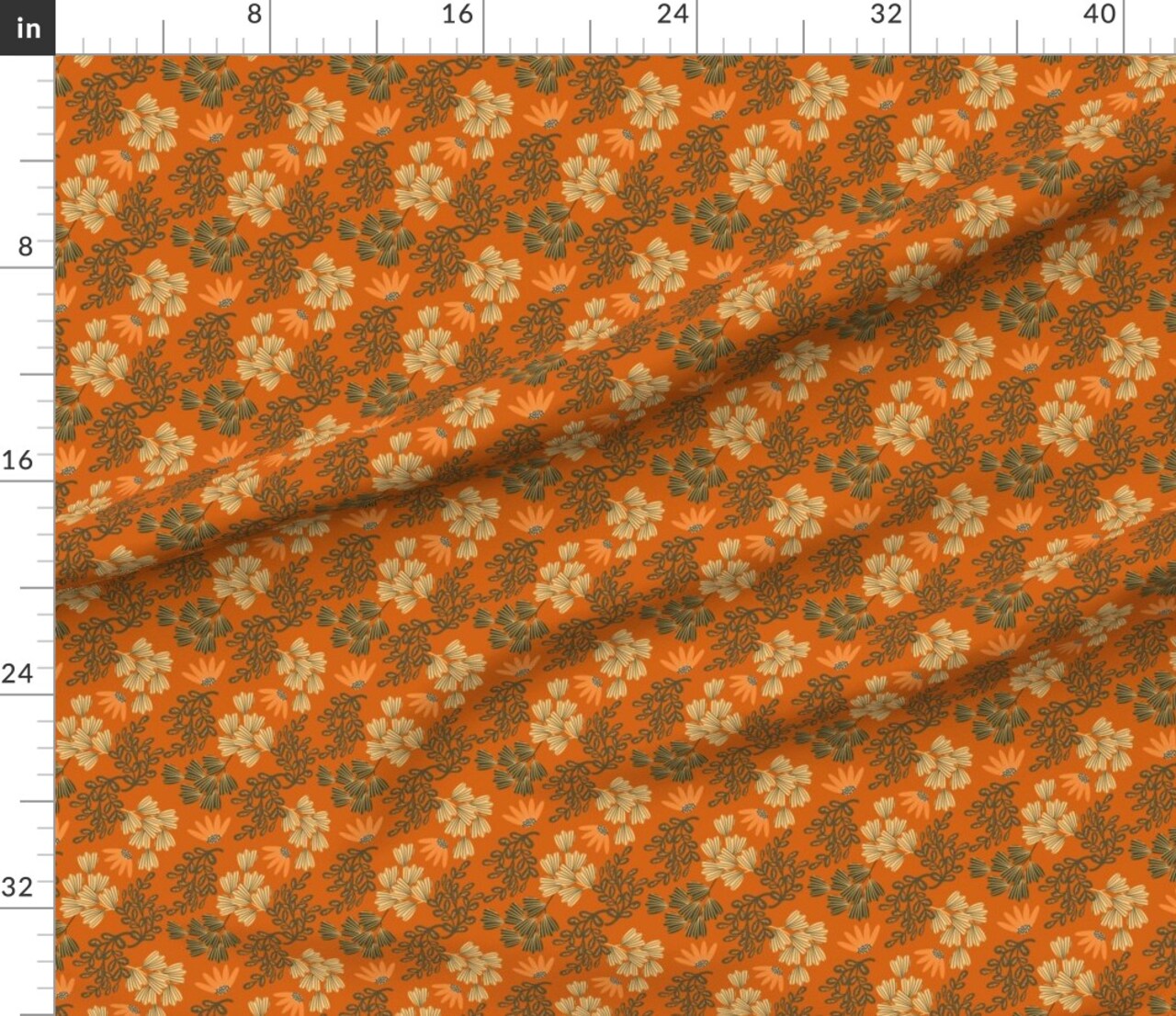Orange Floral Vintage Botanical Wildflowers Romantic Chintz Fall Custom Printed Fabric by Spoonflower Various Fabrics by the Yard or Fat Quarter